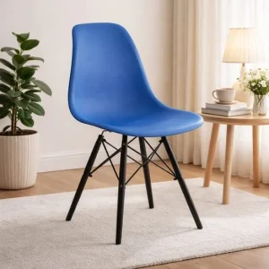 Scaun stil scandinav, Artool, Osaka, PP albastru, picioare lemn negru, 46x54x81 cm