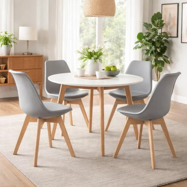 Scaun bucatarie/living, Artool, Mark, PP gri, picioare lemn natur, 49x42x82 cm