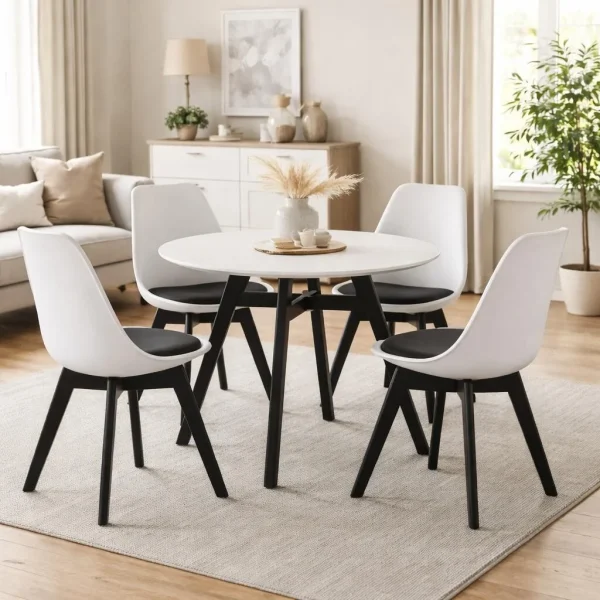 Scaun bucatarie/living, Artool, Mark, PP alb, picioare negre, perna piele ecologica neagra, 49x43x82 cm