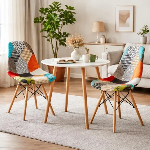 Scaun bucatarie/living, Artool, Seul, textil multicolor, picioare lemn natur, 46.5x56.5x82.5 cm