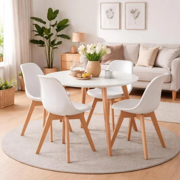 Scaun bucatarie/living, Artool, Mark, PP alb, picioare lemn natur, 49x43x82 cm