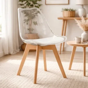 Scaun bucatarie/living, Artool, Mark, PP transparent, picioare lemn natur, 49x42x82.5 cm