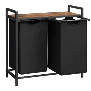 Raft baie cu cosuri rufe, Leobert, placa MDF, 2 rafturi, maro, 73x33x72 cm