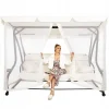 Balansoar gradina, Springos, 3 locuri, cu plasa insecte, crem, 220x120x160 cm, functie pat, max 280 kg