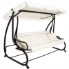 Balansoar gradina, Springos, 3 locuri, cu plasa insecte, crem, 220x120x160 cm, functie pat, max 280 kg