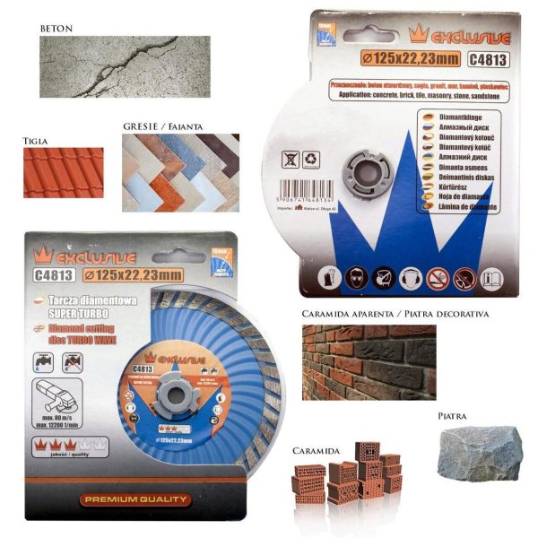 Disc diamantat super turbo, beton, taiere rapida umeda si uscata, 125 mm/22.23 mm, Richmann