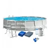 Piscina structura metalica, rotunda, cu filtru, pompa, scara, prelata acoperire, gri, 457x107 cm, Intex Prism Frame