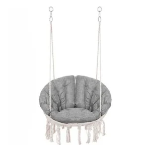 Hamac brazilian, tip scaun, Springos, cu perna, crem si gri, max 150 kg, 79x80x120 cm