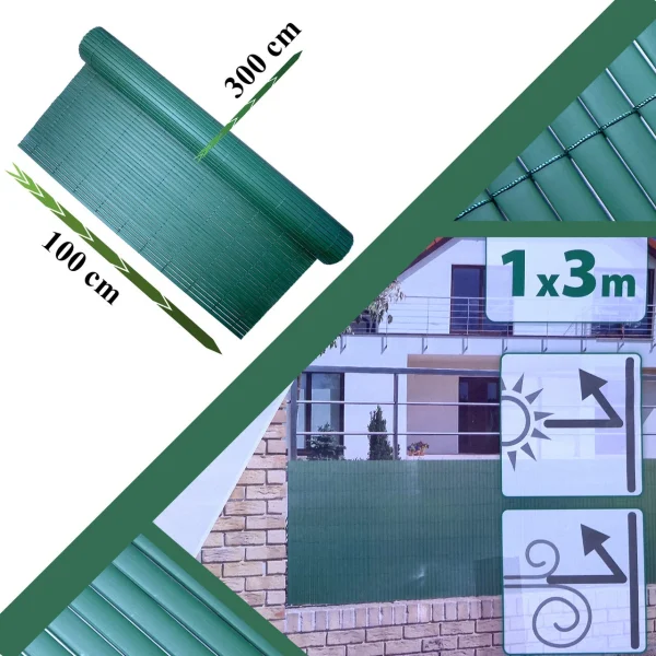 Paravan pentru balcon, terasa, gard PVC, verde, 1300 g/m2, UV, 3x1 m