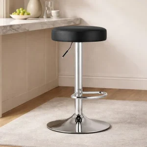 Scaun de bucatarie/bar, Artool, Rojst, rotativ, piele ecologica neagra, picior metal argintiu, 38x38x62.5-83 cm