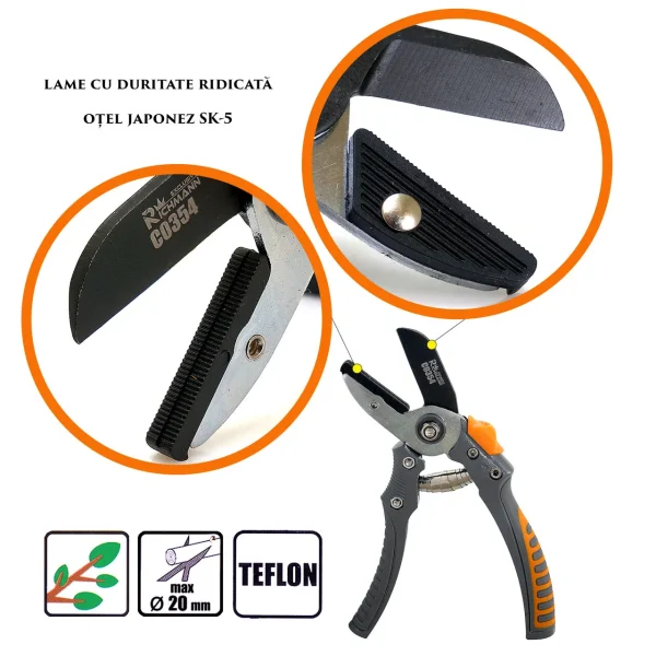 Foarfeca gradina, tip nicovala, teflon, otel japonez SK5, 20 cm, Richmann Exclusive