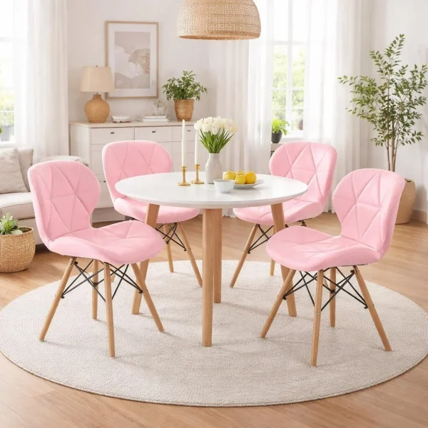 Scaun stil scandinav, Artool, Lago, piele ecologica roz, picioare lemn natur, 47x52x73 cm