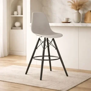 Scaun de bucatarie/bar, Artool, Lamal, PP gri, picioare lemn negru, 54x55x107.5 cm