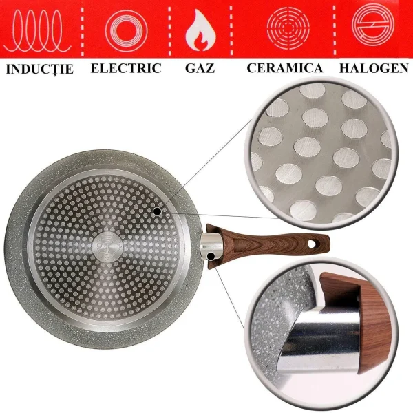 Tigaie clasica, 28 cm, antiaderenta, Black Marble Line, MagicHome