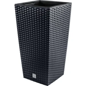 Ghiveci decorativ de flori, patrat, 32.5x32.5x61 cm, imitatie ratan, antracit, Prosperplast