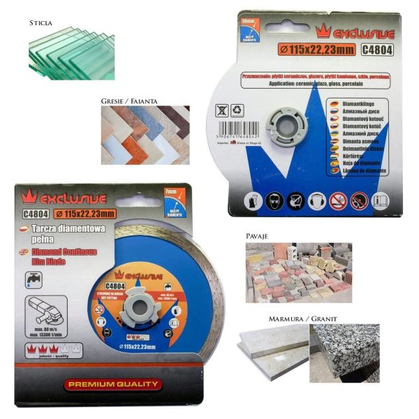 Disc diamantat continuu, ceramica, taiere umeda, 115 mm/22.23 mm, Richmann