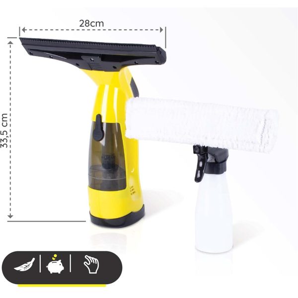 Aspirator de geamuri si oglinzi, electric, stergator fara fir cu acumulator 200 mAh, 280 ml, laveta microfibra