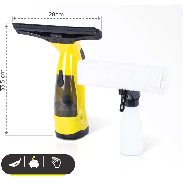 Aspirator de geamuri si oglinzi, electric, stergator fara fir cu acumulator 200 mAh, 280 ml, laveta microfibra