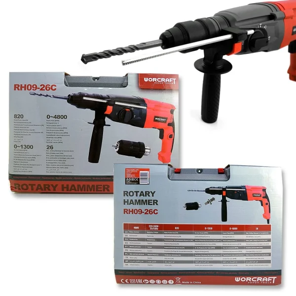 Rotopercutor, SDS Plus, 820 W, 2 mandrine interschimbabile, 3 J, Worcraft