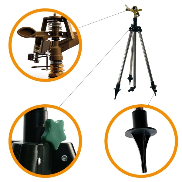 Aspersor pulsatoriu, zincat, cu trepied telescopic, 550-905 mm