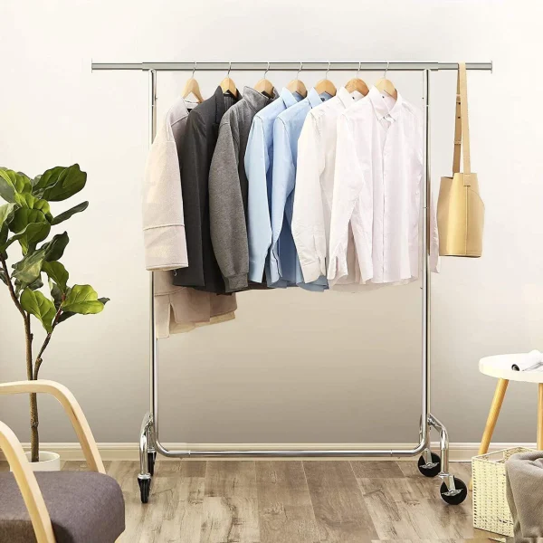 Suport mobil cu roti pentru haine, Songmics, reglabil, metal, argintiu, max 130 kg, 110x55x160 cm