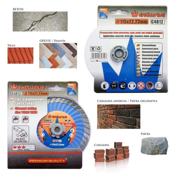 Disc diamantat super turbo, beton, taiere rapida umeda si uscata, 115 mm/22.23 mm, Richmann