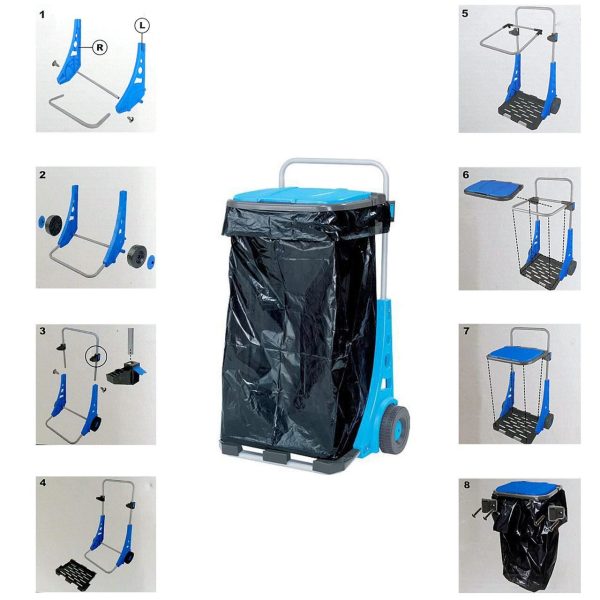 Suport pentru saci de gunoi cu roti pentru gradina, carucior transport navete max 50 kg  120 l