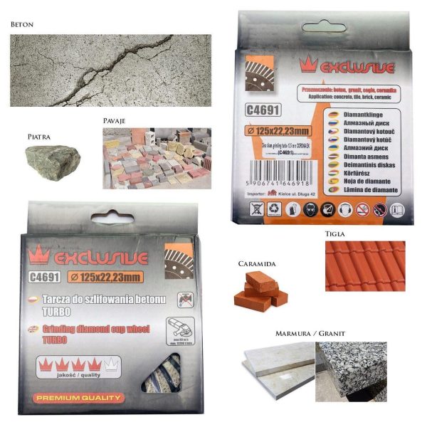 Disc diamantat slefuire uscata, turbo, beton, 125 mm/22.23 mm, Richmann Exclusive