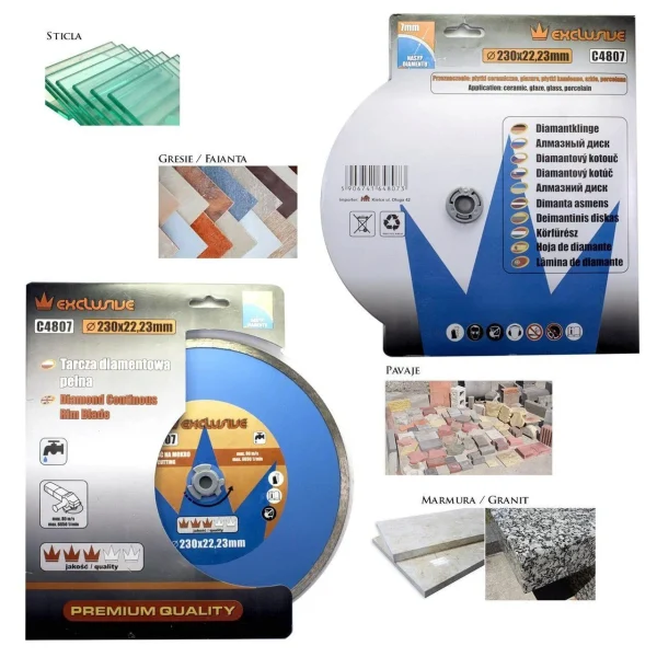 Disc diamantat continuu, placi ceramice, taiere umeda, 230 mm/22.23 mm, Richmann