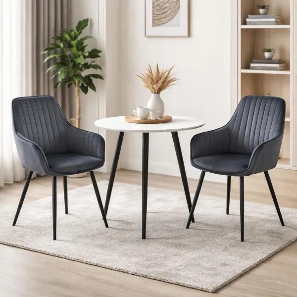 Scaun stil fotoliu bucatarie/living, Artool, Solden, catifea gri inchis, picioare metal negru, 55x45.5x83.5 cm