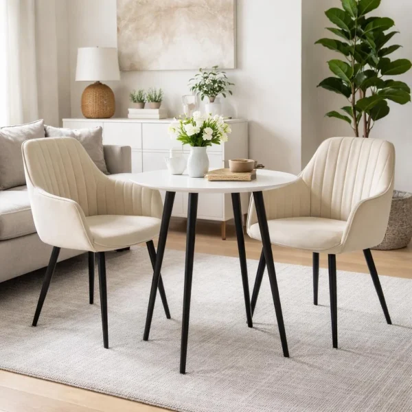 Scaun stil fotoliu bucatarie/living, Artool, Solden, catifea bej, picioare metal negru, 55x45.5x83.5 cm