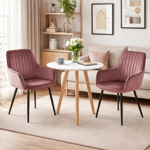 Scaun stil fotoliu bucatarie/living, Artool, Solden, catifea roz, picioare metal negru, 55x45.5x83.5 cm