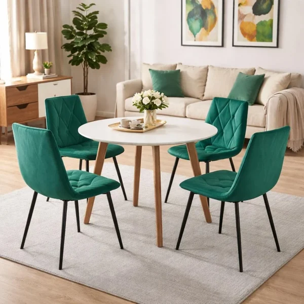 Scaun bucatarie/living, Artool, Libra, catifea verde, picioare metal negru, 44x40x88.5 cm