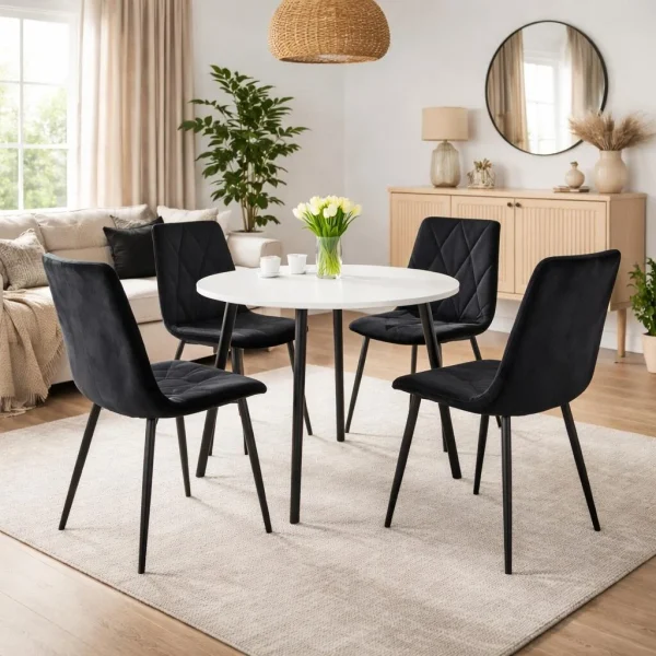 Scaun bucatarie/living, Artool, Libra, catifea neagra, picioare metal negru, 44x40x88.5 cm