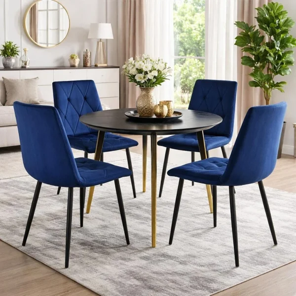 Scaun bucatarie/living, Artool, Libra, catifea bleumarin, picioare metal negru, 44x40x88.5 cm
