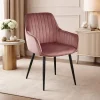 Scaun stil fotoliu bucatarie/living, Artool, Solden, catifea roz, picioare metal negru, 55x45.5x83.5 cm