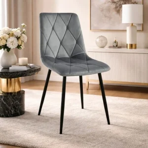 Scaun bucatarie/living, Artool, Libra, catifea gri, picioare metal negru, 44x40x88.5 cm