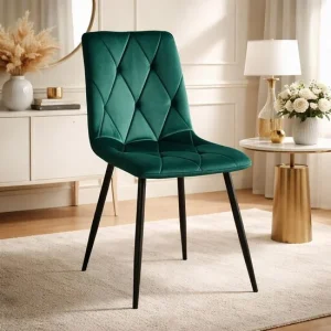 Scaun bucatarie/living, Artool, Libra, catifea verde, picioare metal negru, 44x40x88.5 cm