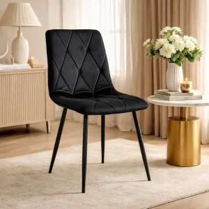 Scaun bucatarie/living, Artool, Libra, catifea neagra, picioare metal negru, 44x40x88.5 cm