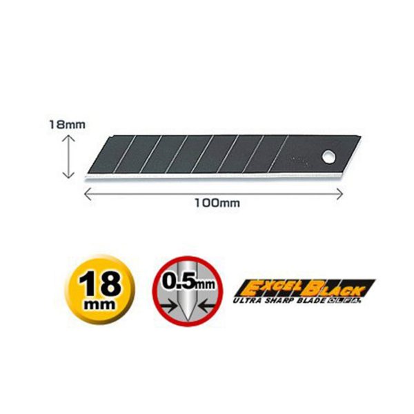 Lame rezerva, Cutter OLFA,  set 10 buc, 18 mm - EXTREM de ascutite - Excel Black