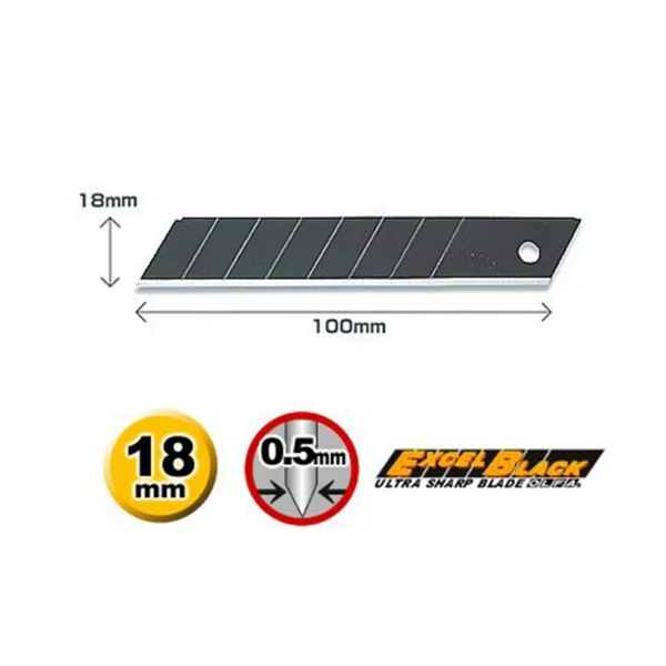 Lame rezerva, Cutter OLFA,  set 10 buc, 18 mm - EXTREM de ascutite - Excel Black