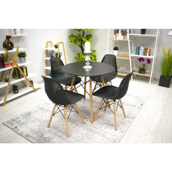 Scaun stil scandinav, Artool, Maro, PP negru, picioare lemn natur, 44.5x51x82.5 cm