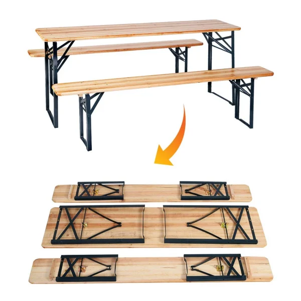 Set mobilier gradina/terasa, pliabil, 1 masa, 2 banci, 175 cm, Dortmund