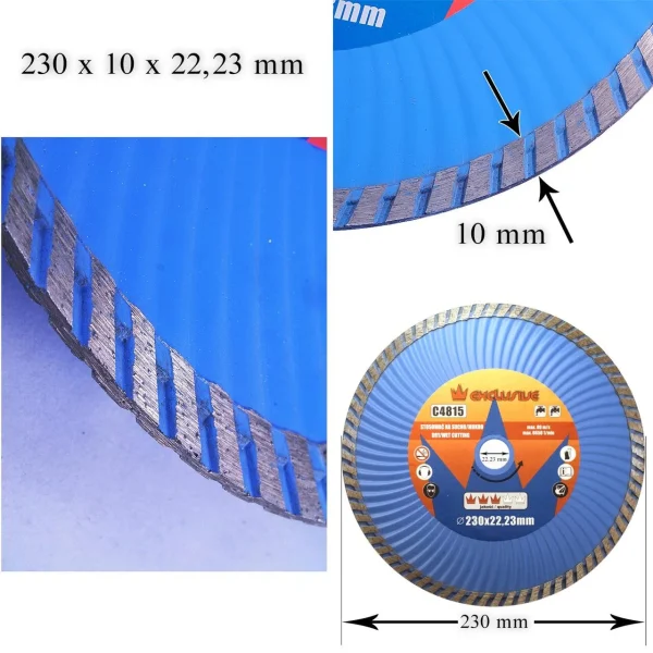 Disc diamantat super turbo, beton, taiere rapida umeda si uscata, 230 mm/22.23 mm, Richmann