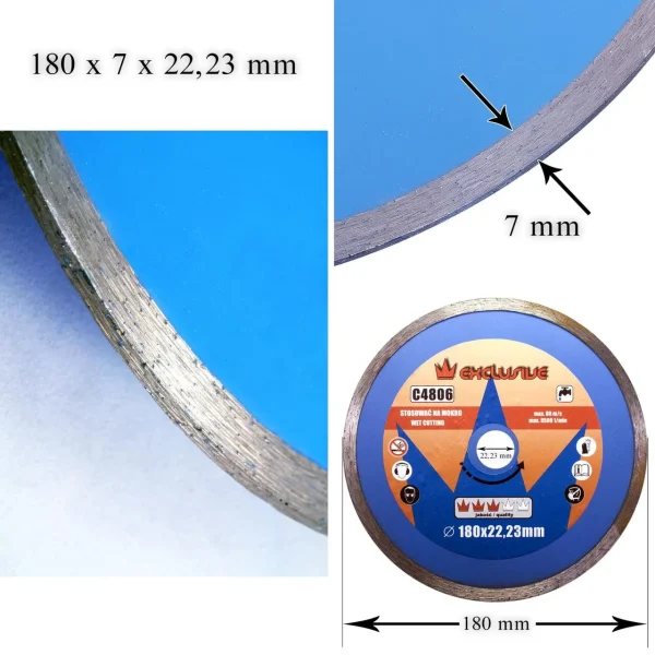 Disc diamantat continuu, placi ceramice, taiere umeda, 180 mm/22.23 mm, Richmann