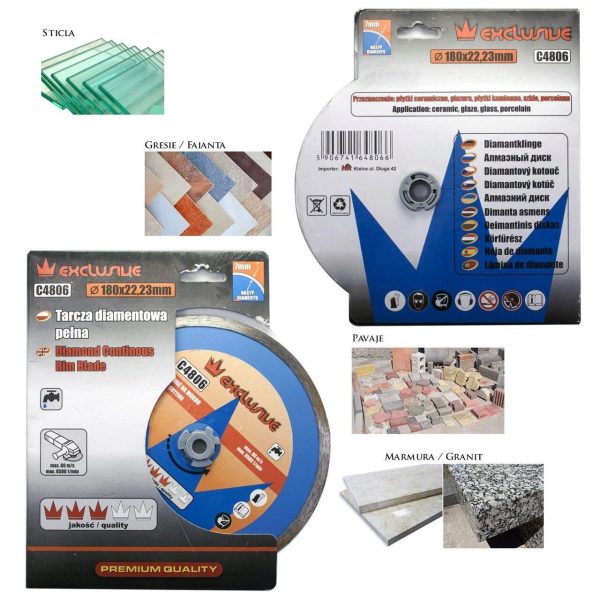 Disc diamantat continuu, placi ceramice, taiere umeda, 180 mm/22.23 mm, Richmann