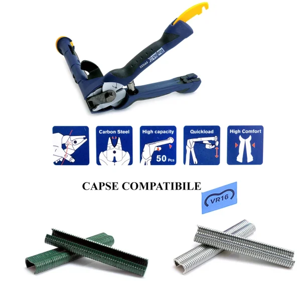 Cleste de legat gardul, cu capse, sarma si magazie, VR16, Rapid