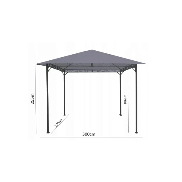 Pavilion pentru gradina/terasa, cadru metalic, gri, 3x3x2.55 m, Elena