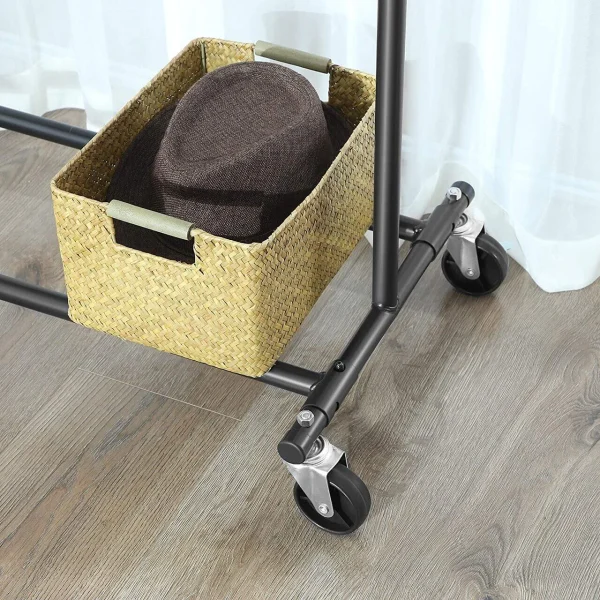 Suport mobil cu roti pentru haine, Songmics, reglabil, metal, negru, max 90 kg, 92x45.4x160 cm