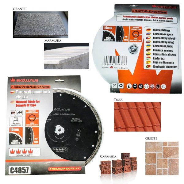 Disc diamantat turbo subtire, placi ceramice, taiere umeda si uscata, 250 mm/25.4 mm, Richmann Exclusive